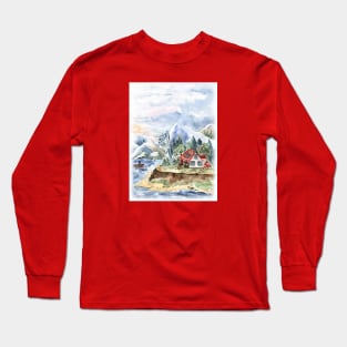 Mountain Landscape Watercolor painting Long Sleeve T-Shirt